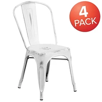 Commercial Grade 4 Pack Distressed Metal Indoor-Outdoor Stackable Chair