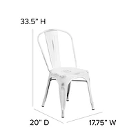 Commercial Grade 4 Pack Distressed Metal Indoor-Outdoor Stackable Chair