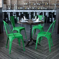 Commercial Grade 4 Pack Distressed Green Metal Indoor-Outdoor Stackable Chair