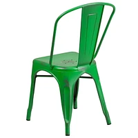 Commercial Grade 4 Pack Distressed Green Metal Indoor-Outdoor Stackable Chair