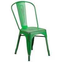 Commercial Grade 4 Pack Distressed Green Metal Indoor-Outdoor Stackable Chair