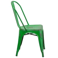 Commercial Grade 4 Pack Distressed Green Metal Indoor-Outdoor Stackable Chair