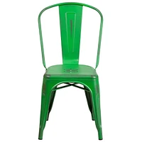 Commercial Grade 4 Pack Distressed Green Metal Indoor-Outdoor Stackable Chair