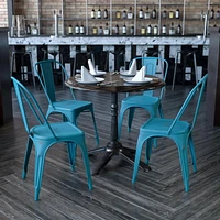 Commercial Grade 4 Pack Distressed Kelly Blue-Teal Metal Indoor-Outdoor Stackable Chair