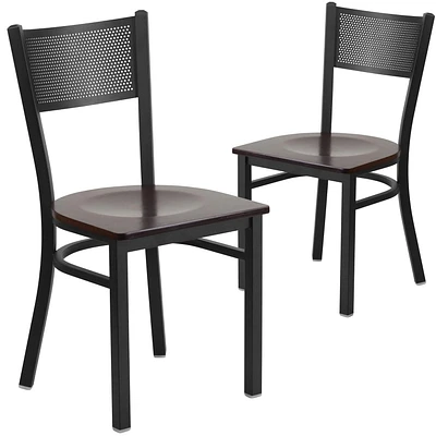 2 Pk. HERCULES Series Black Grid Back Metal Restaurant Chair