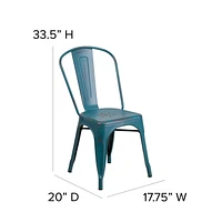 Commercial Grade 4 Pack Distressed Kelly Blue-Teal Metal Indoor-Outdoor Stackable Chair