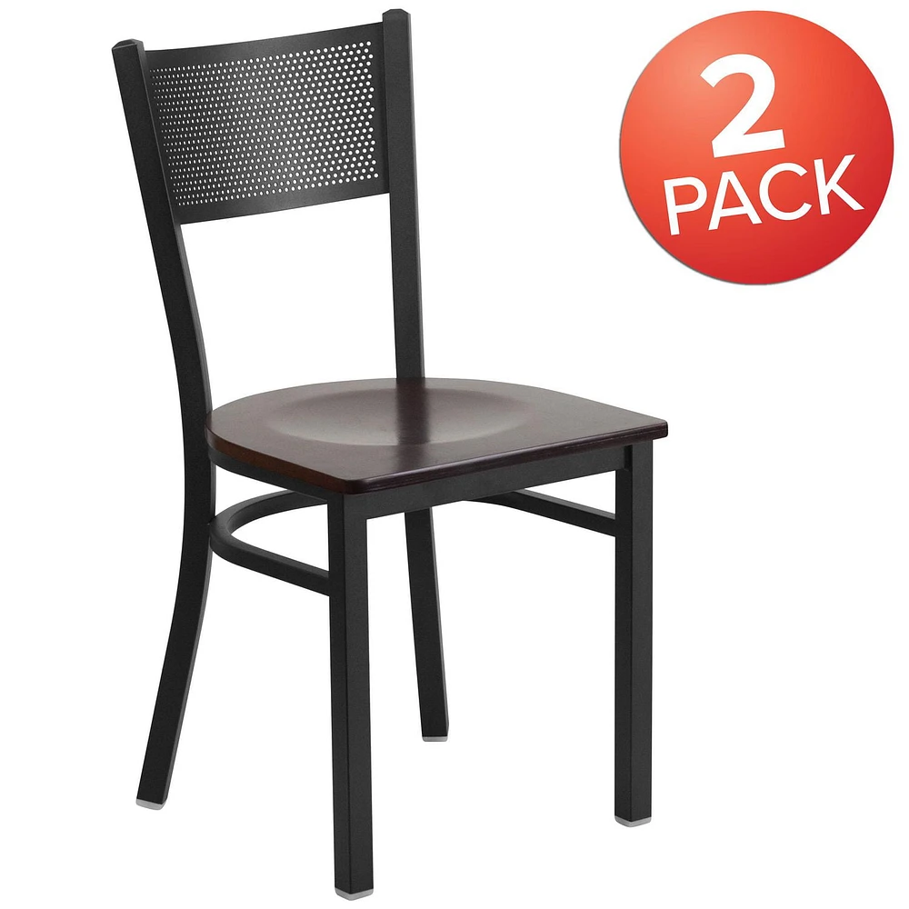 2 Pk. HERCULES Series Black Grid Back Metal Restaurant Chair