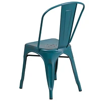 Commercial Grade 4 Pack Distressed Kelly Blue-Teal Metal Indoor-Outdoor Stackable Chair