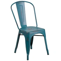 Commercial Grade 4 Pack Distressed Kelly Blue-Teal Metal Indoor-Outdoor Stackable Chair