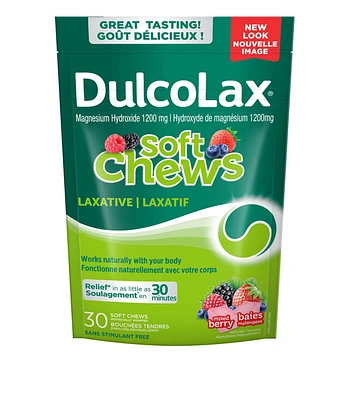 DulcoLax Soft Chews, Laxative for Gentle Occasional Constipation Relief For Adults and Kids Ages 12 and Over, Vegan, Stimulant-Free, Gluten-Free Laxatives, Mixed Berry, 30 Count, 30 count