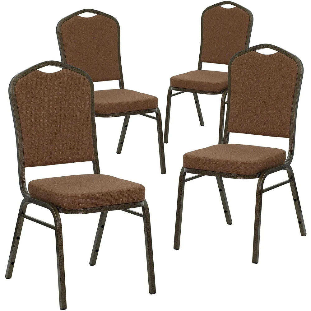 4 Pk. HERCULES Series Crown Back Stacking Banquet Chair in Coffee Fabric - Gold Vein Frame