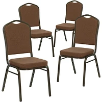 4 Pk. HERCULES Series Crown Back Stacking Banquet Chair in Coffee Fabric - Gold Vein Frame