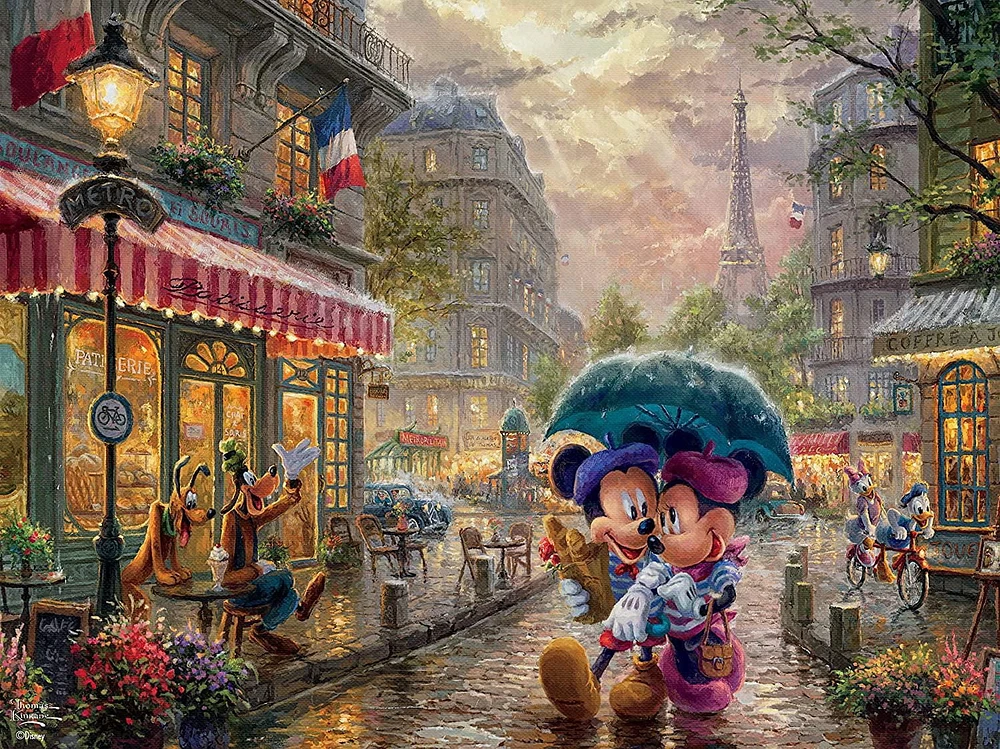 Ceaco Thomas Kinkade Disney 300-Piece Puzzle Mickey and Minnie in Paris