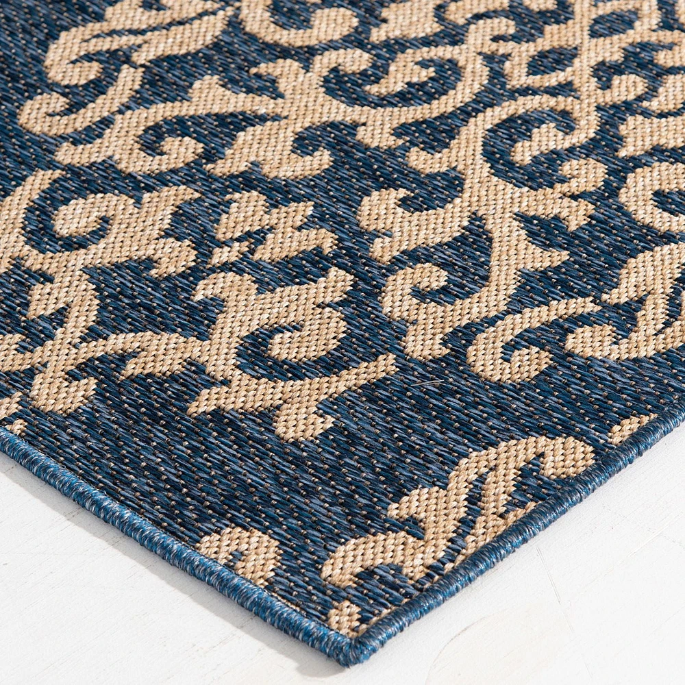 Smithleighs Cobalt Blue and Cream Woven Area Rug