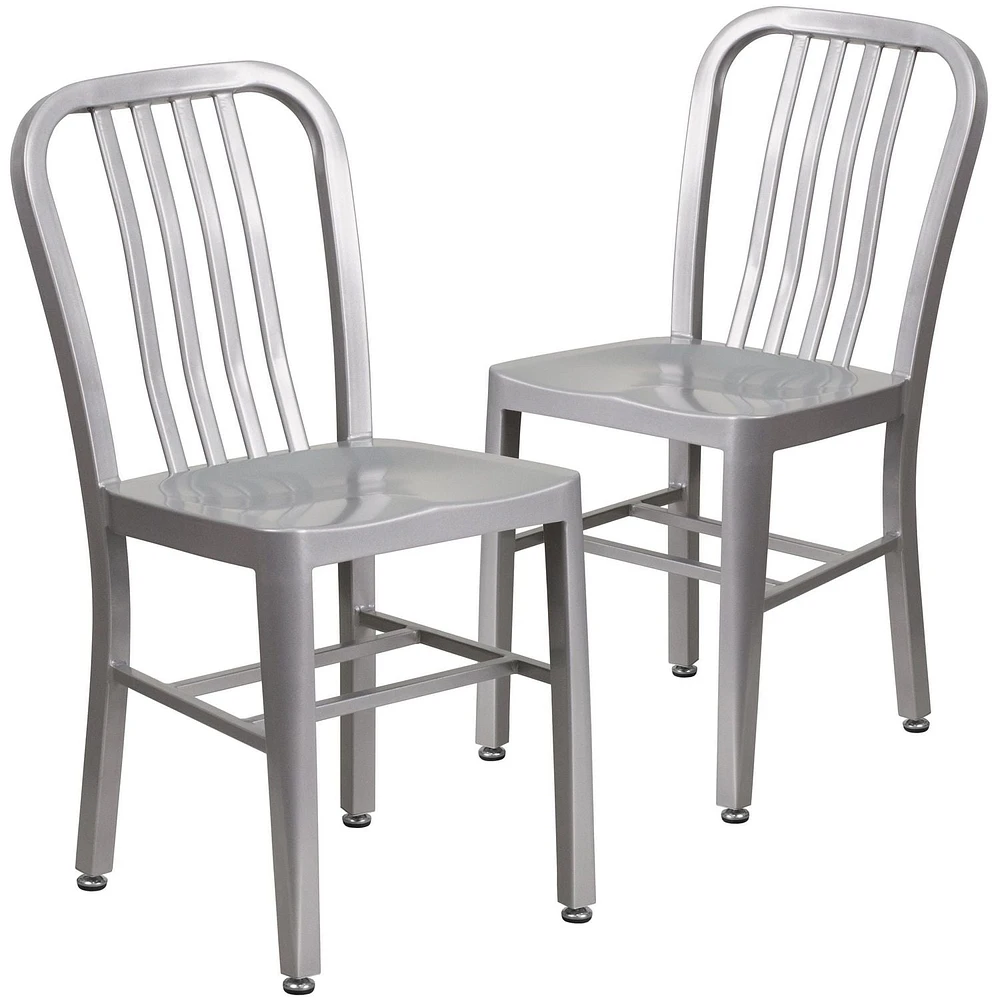 Commercial Grade 2 Pack Silver Metal Indoor-Outdoor Chair