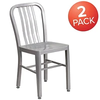 Commercial Grade 2 Pack Silver Metal Indoor-Outdoor Chair