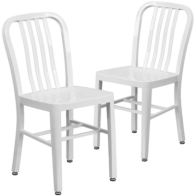 Commercial Grade 2 Pack White Metal Indoor-Outdoor Chair