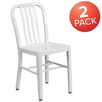 Commercial Grade 2 Pack White Metal Indoor-Outdoor Chair