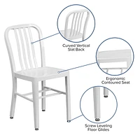 Commercial Grade 2 Pack White Metal Indoor-Outdoor Chair