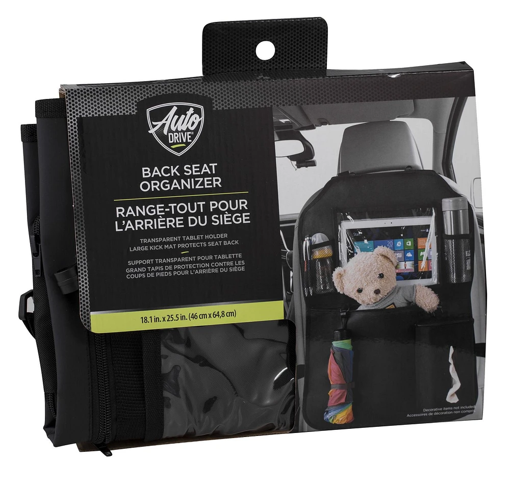 AUTO DRIVE Backseat Organizer with Kick Mat and Tablet Holder Tissue holder Included, 18.1 in. W x 25.5 in. H