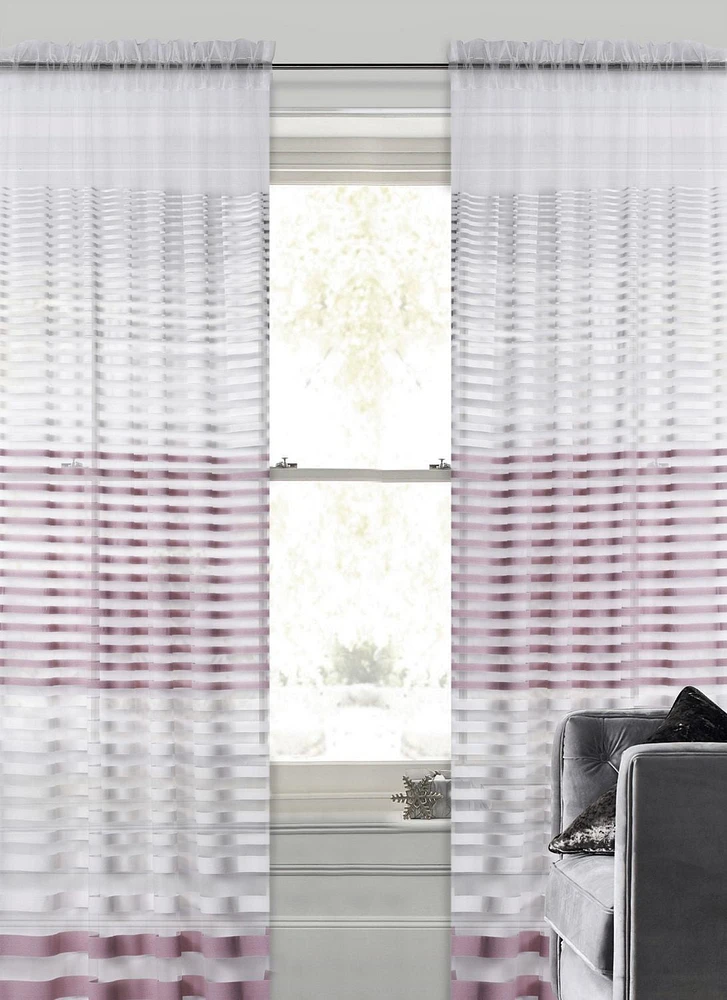 Caricia Home Flashy Sheer Stripe Geometric Voile Rod Pocket Curtain Panel, One (1) Piece, 54 x 84, Blush Pink