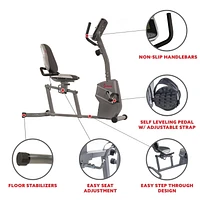 Sunny Health & Fitness Magnetic Recumbent Bike Exercise Bike with Easy Adjustable Seat, Tablet Holder, RPM and Pulse Rate Monitoring - SF-RB4806