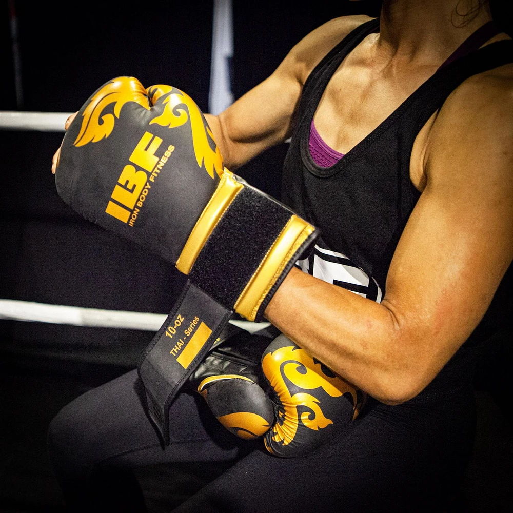 IBF Thai Series Boxing Gloves  - 10 oz. - Black & Gold