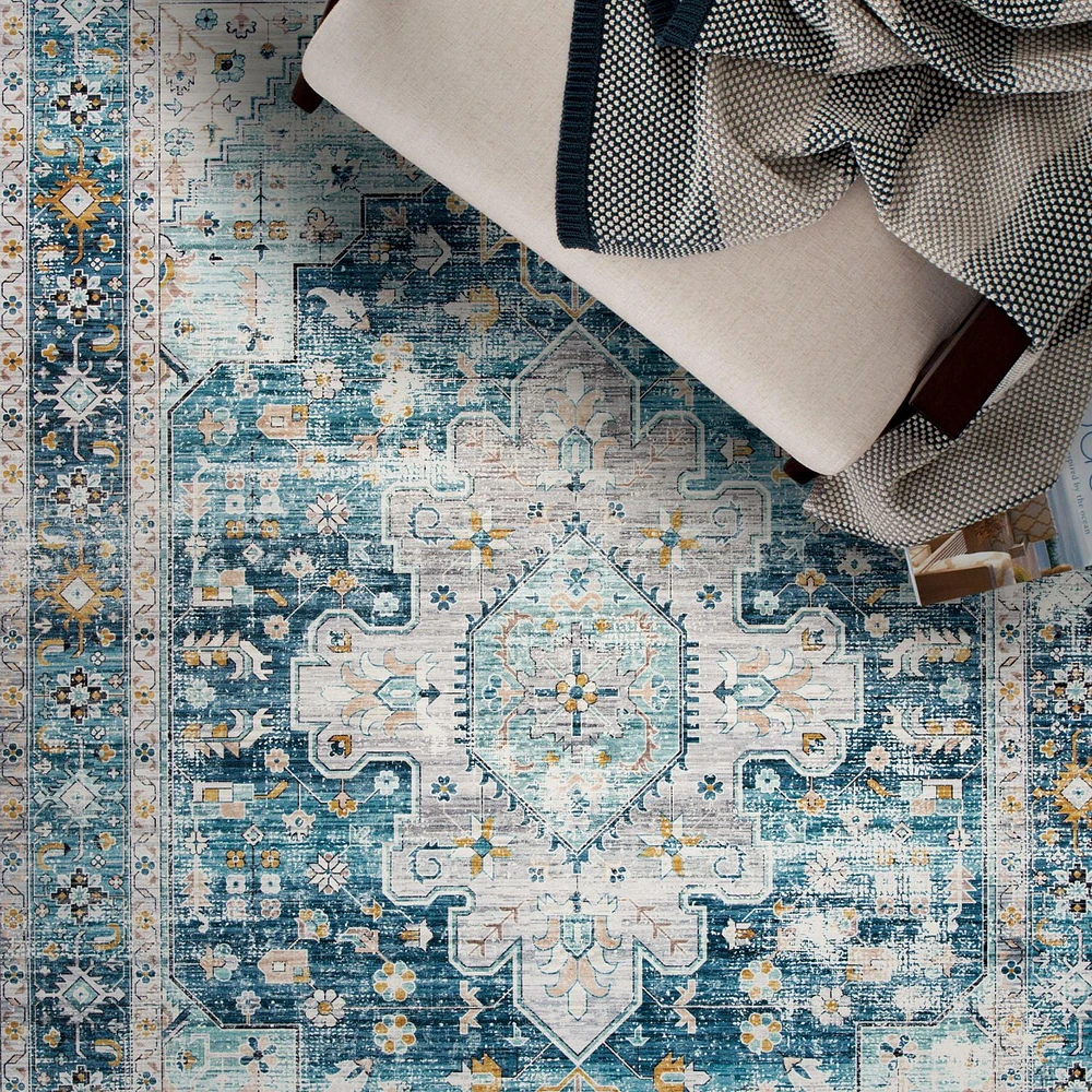 Tommin Blue and Cream Woven Area Rug