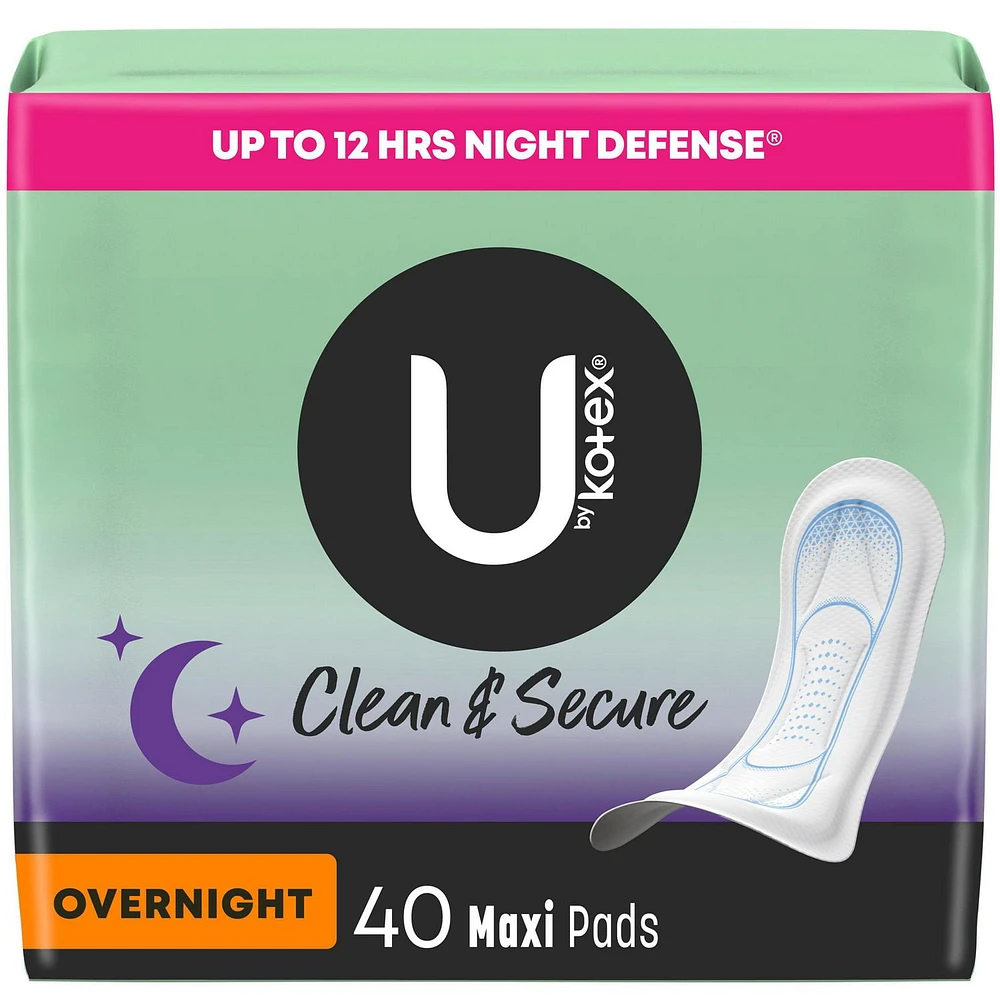 U by Kotex Clean & Secure Overnight Maxi Pads, 40 Count, UBK PAD 40