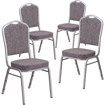 4 Pk. HERCULES Series Crown Back Stacking Banquet Chair in Herringbone Fabric - Silver Frame