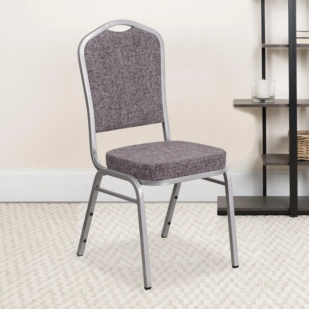 4 Pk. HERCULES Series Crown Back Stacking Banquet Chair in Herringbone Fabric - Silver Frame