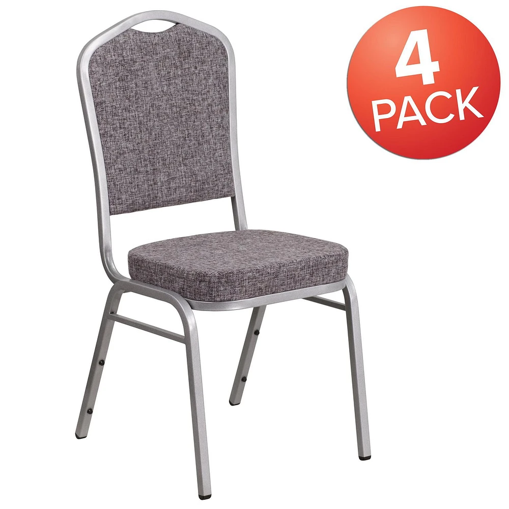 4 Pk. HERCULES Series Crown Back Stacking Banquet Chair in Herringbone Fabric - Silver Frame