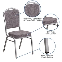 4 Pk. HERCULES Series Crown Back Stacking Banquet Chair in Herringbone Fabric - Silver Frame