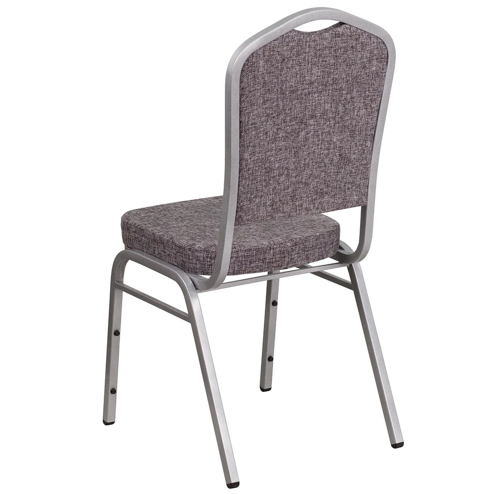 4 Pk. HERCULES Series Crown Back Stacking Banquet Chair in Herringbone Fabric - Silver Frame