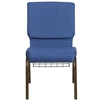 4 Pk. HERCULES Series 18.5''W Church Chair in Blue Fabric with Cup Book Rack - Gold Vein Frame