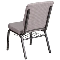 4 Pk. HERCULES Series 18.5''W Church Chair in Gray Dot Fabric with Book Rack - Silver Vein Frame