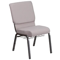 4 Pk. HERCULES Series 18.5''W Church Chair in Gray Dot Fabric with Book Rack - Silver Vein Frame