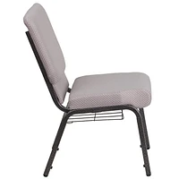 4 Pk. HERCULES Series 18.5''W Church Chair in Gray Dot Fabric with Book Rack - Silver Vein Frame