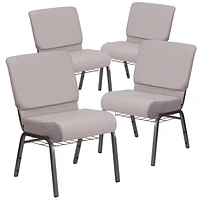 4 Pk. HERCULES Series 21''W Church Chair in Gray Dot Fabric with Book Rack - Silver Vein Frame