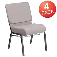 4 Pk. HERCULES Series 21''W Church Chair in Gray Dot Fabric with Book Rack - Silver Vein Frame