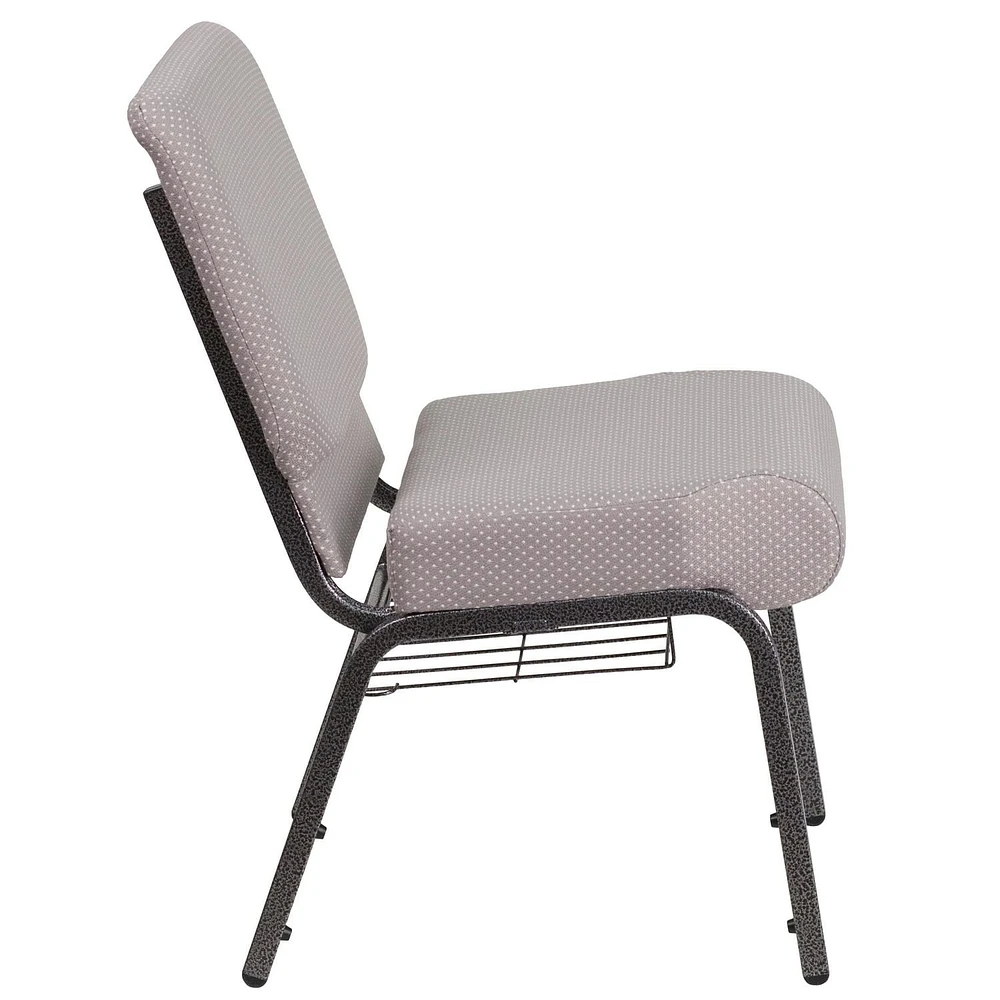 4 Pk. HERCULES Series 21''W Church Chair in Gray Dot Fabric with Book Rack - Silver Vein Frame