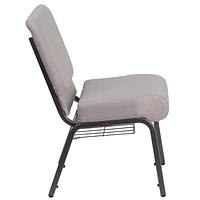 4 Pk. HERCULES Series 21''W Church Chair in Gray Dot Fabric with Book Rack - Silver Vein Frame