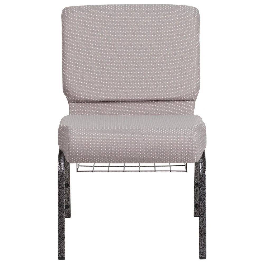 4 Pk. HERCULES Series 21''W Church Chair in Gray Dot Fabric with Book Rack - Silver Vein Frame