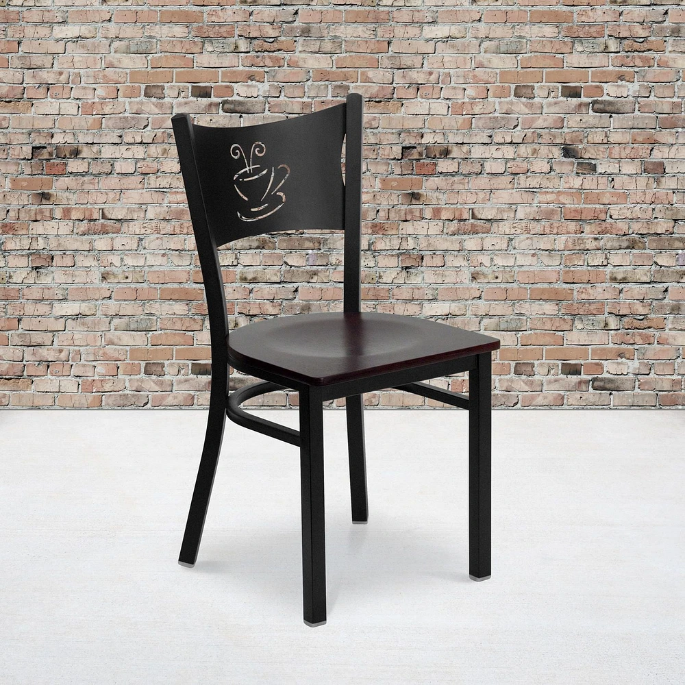 2 Pk. HERCULES Series Black Coffee Back Metal Restaurant Chair - Mahogany Wood Seat