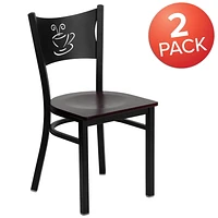 2 Pk. HERCULES Series Black Coffee Back Metal Restaurant Chair - Mahogany Wood Seat