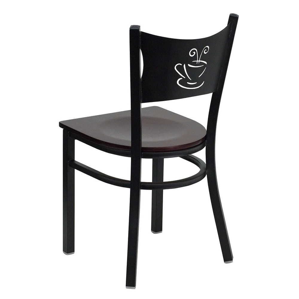 2 Pk. HERCULES Series Black Coffee Back Metal Restaurant Chair - Mahogany Wood Seat