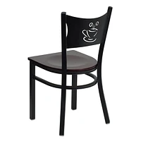 2 Pk. HERCULES Series Black Coffee Back Metal Restaurant Chair - Mahogany Wood Seat