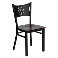 2 Pk. HERCULES Series Black Coffee Back Metal Restaurant Chair - Mahogany Wood Seat