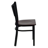 2 Pk. HERCULES Series Black Coffee Back Metal Restaurant Chair - Mahogany Wood Seat