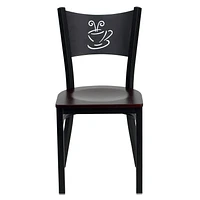 2 Pk. HERCULES Series Black Coffee Back Metal Restaurant Chair - Mahogany Wood Seat